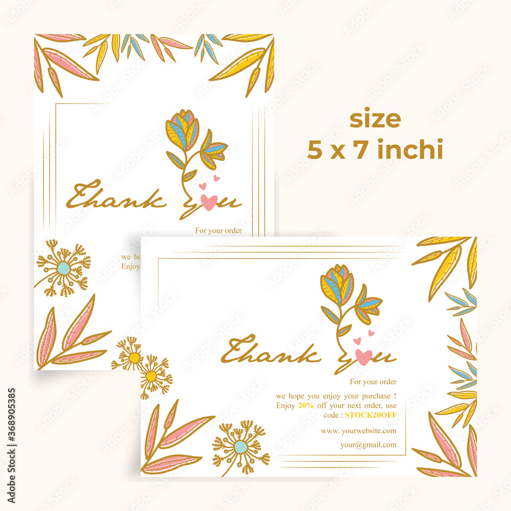 Beauty minimalist floral thankyou, gift, Invitation card pastel organic design template vector