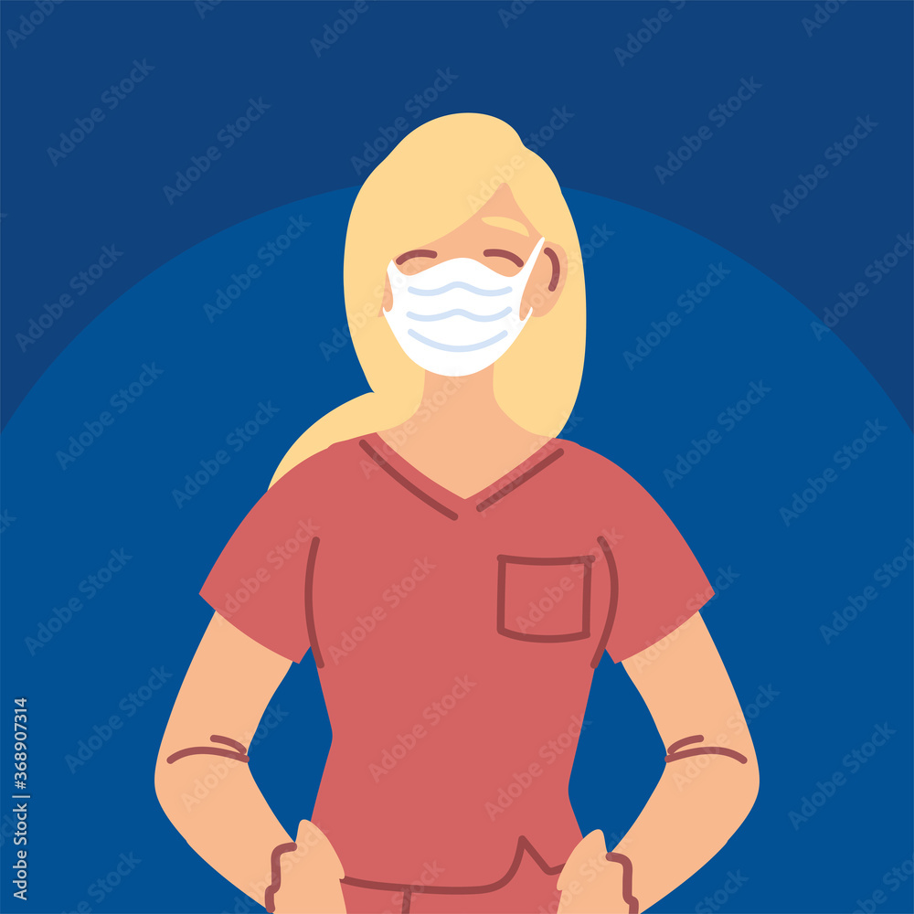 woman nurse using face mask and uniform