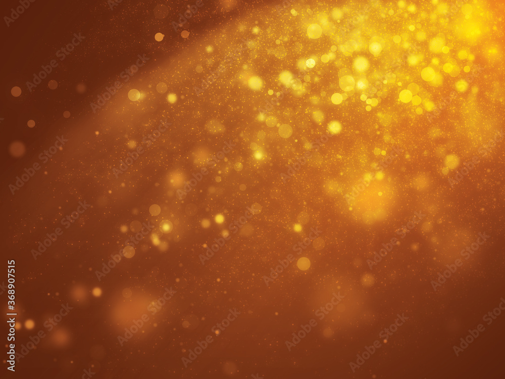 Many golden glitter light effect falling from side scene and sparkle light effect setting on gold background