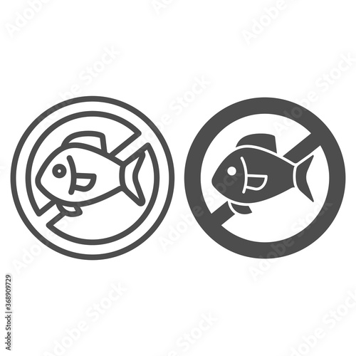 Allergy to seafood line and solid icon, Allergy concept, seafood allergy sign on white background, Forbidden sign with fish icon in outline style for mobile concept and web design. Vector graphics.