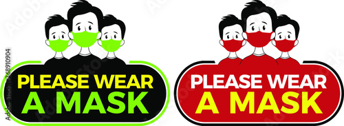 No Entry Without Face Mask or Wear a Mask Icon. Vector Image.
