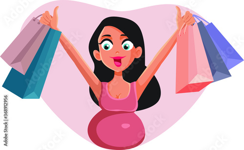 Pregnant Woman Holding Shopping Bags Vector Illustration