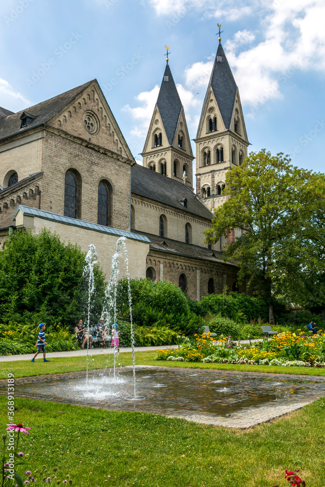 Fountain near the walls of the Basilica of St. Castor in the city of Koblenz