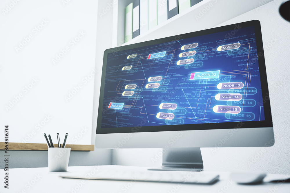 Abstract creative coding concept on modern laptop screen. 3D Rendering Abstract creative coding concept on modern laptop screen. 3D Rendering