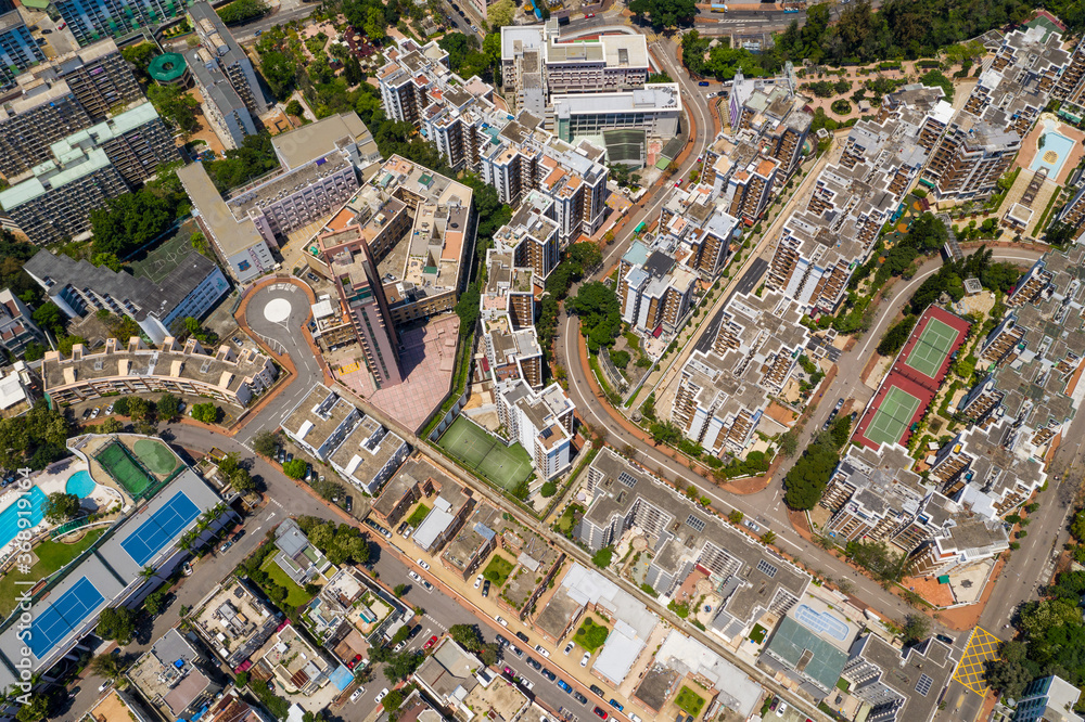 Naklejka premium Top view of Hong Kong city