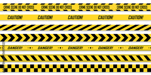Police yellow with black line tapes. Crime safety line. Warning and danger seamless stripes. Isolated vector illustration. © Sergey