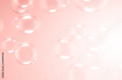 transparent clear pink soap bubbles float background.