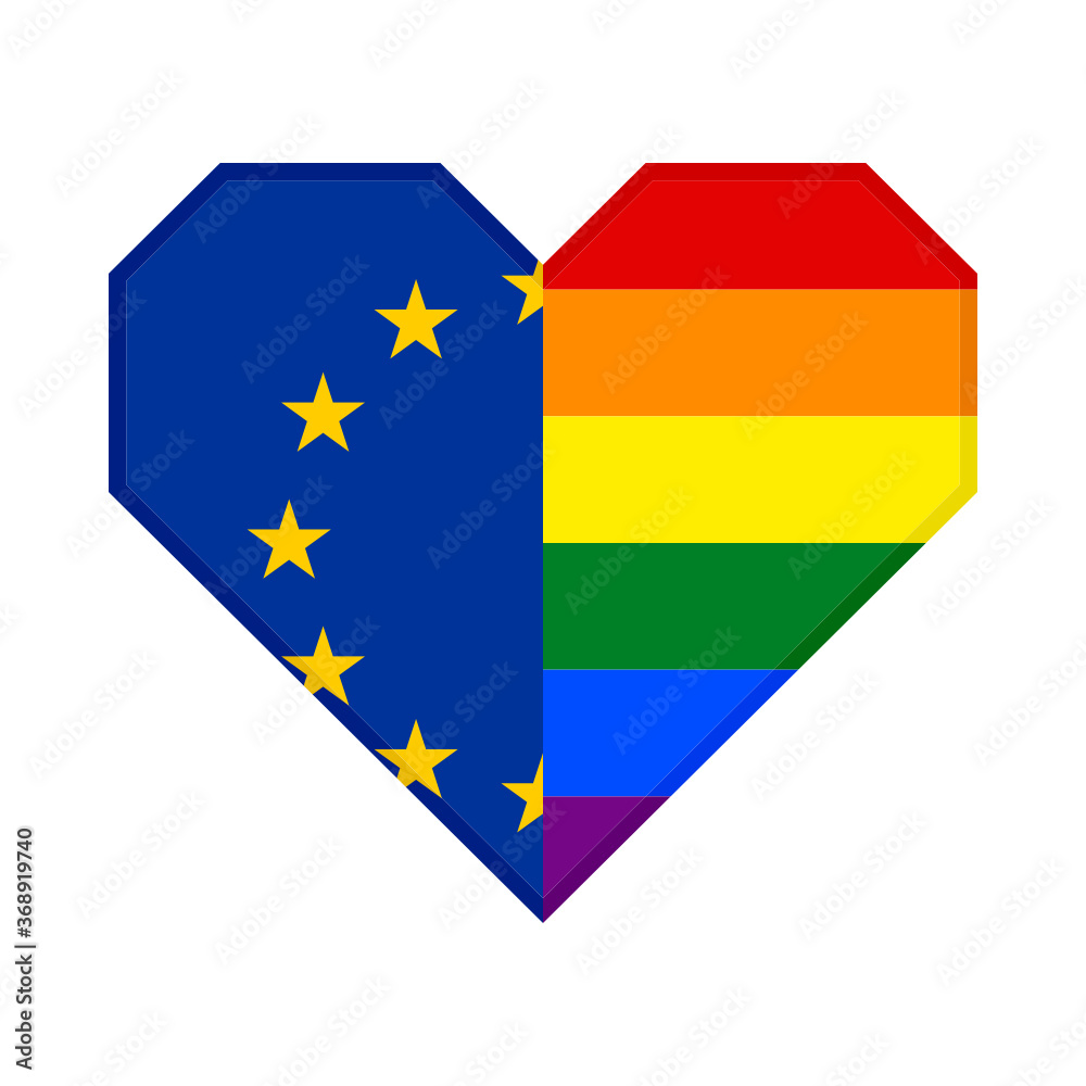 heart icon with european and rainbow flag, isolated on white background