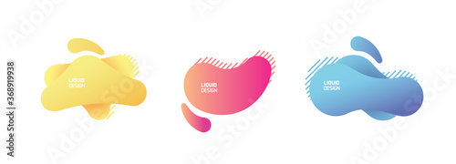 Set of modern organic and colorful shapes. Fluid vector trendy and glowy elements. Template graphics with geometric speech bubbles and banners with frames to put your own text