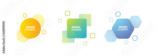 Set of trendy colorful and glowy fluid shapes. Vector geometric template liquid form elements in different colors. Modern abstract banner design in square, circle and  hexagon form photo