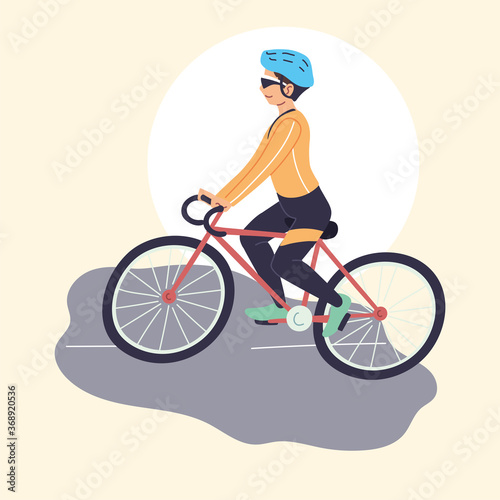man rides bicycle, outdoor activity
