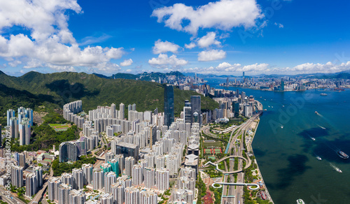 Photography Top view of Hong Kong city