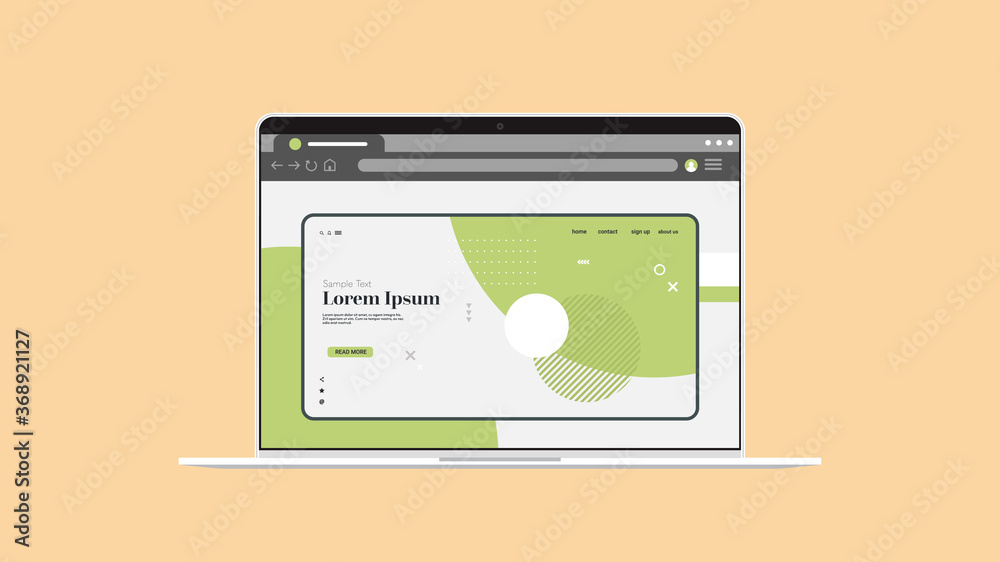 landing page website template on laptop screen application development web design concept horizontal vector illustration