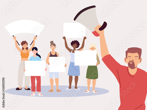 people with banners and signs are protesting, people raised fist and signs on protes