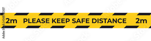 warning yellow tape for social distancing coronavirus pandemic protection measures concept keep 2 meters distance horizontal vector illustration