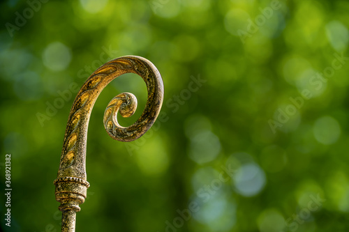 Fotografering Close-up of the upper part of a bishop's crozier