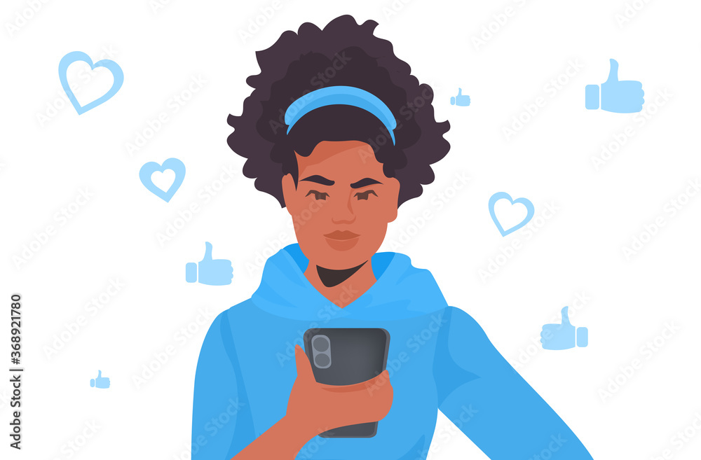african american woman using smartphone social media network concept horizontal portrait vector illustration