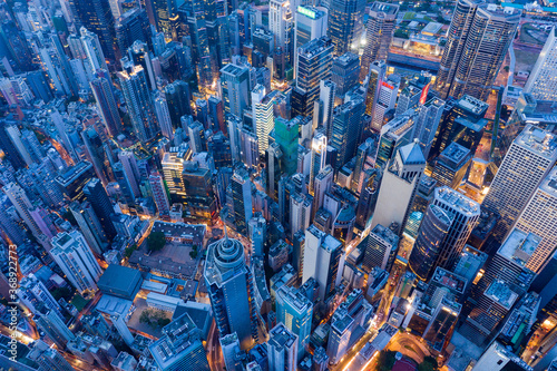 Top view of Hong Kong city at evening