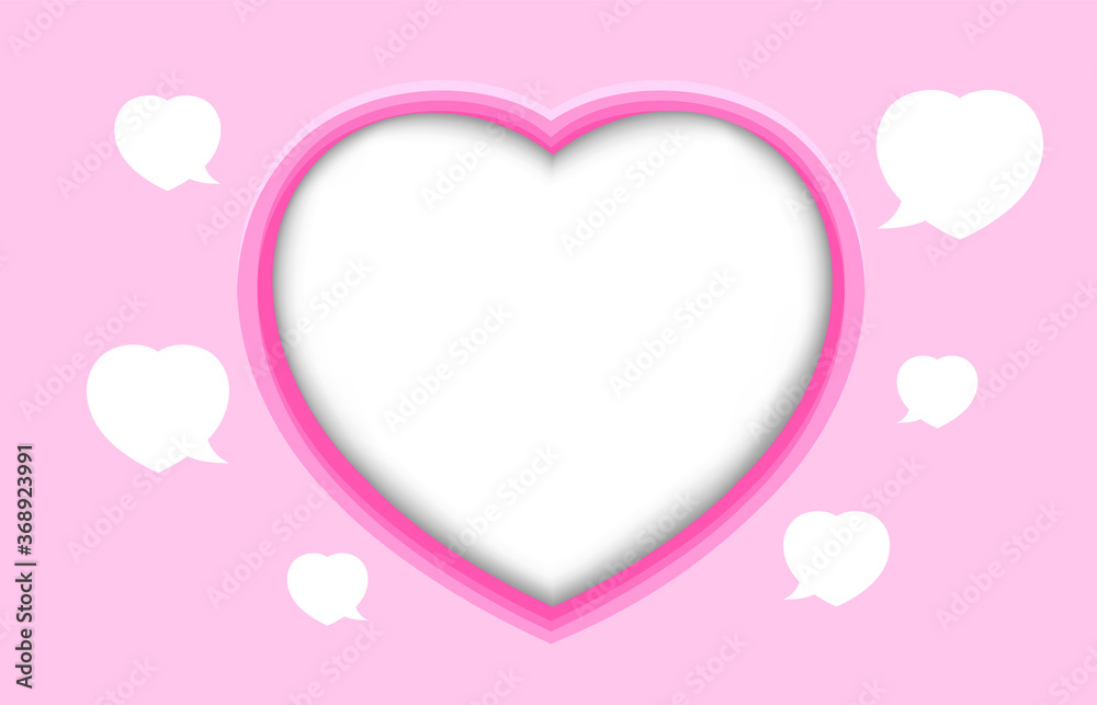beautiful heart shape frame for copy space text, template valentine card with heart shape soft pink pastel, speech bubble heart shape for love card background, dialog speech paper in heart shape
