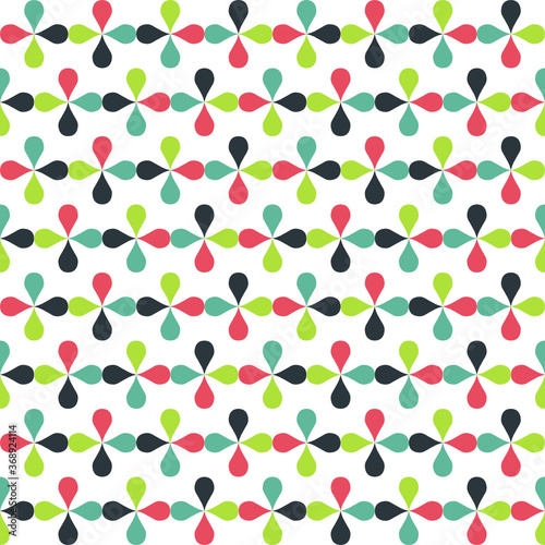 colorful basic form teardrop flower seamless pattern isolated in white background