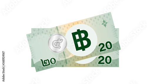 thai banknote money 45 baht isolated on white, thai currency forty five THB concept, money thailand baht for flat icon style, illustration paper money with B symbol graphic
