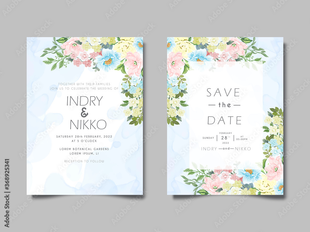 beautiful and elegant wedding invitation with flower and leaves concept