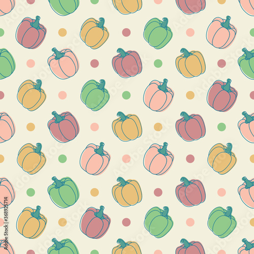 colorful fresh and healthy vegetable paprika seamless pattern isolated in yellow background