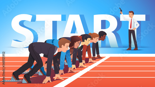 Business people standing ready for run sprint