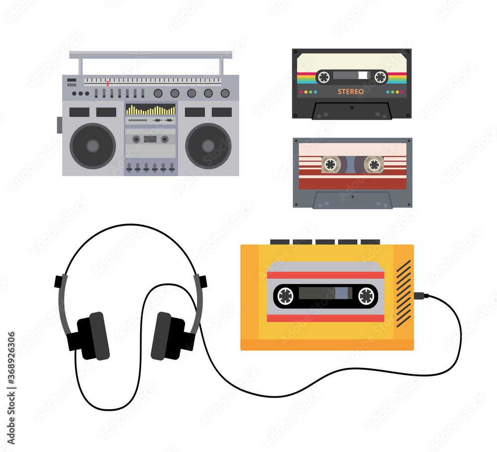Cassette tape, player and portable recorder set - vintage music equipment