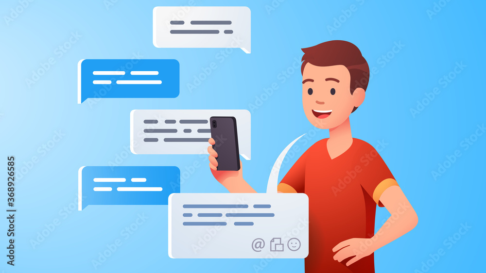 Teen kid chatting messaging using chat app