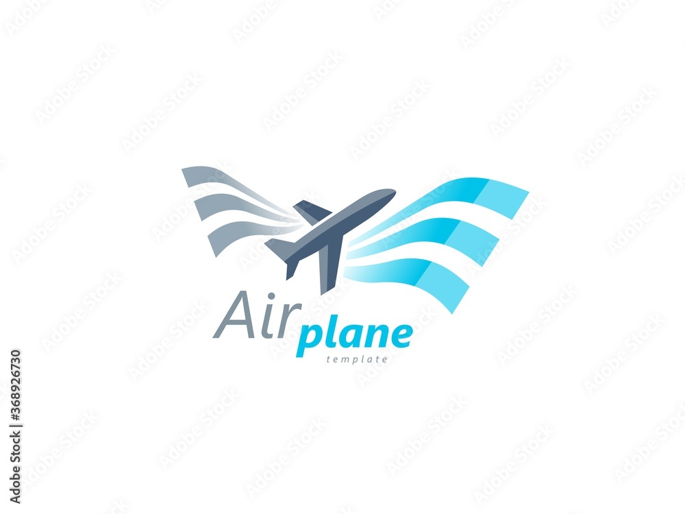 Airplane logo blue and grey stripes flag white backgrouns Airplane logo blue and grey stripes flag white backgrouns