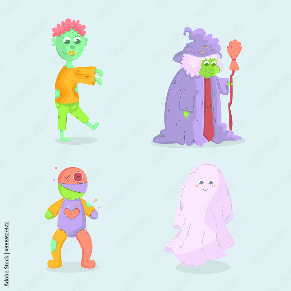 halloween characters hand drawn collection