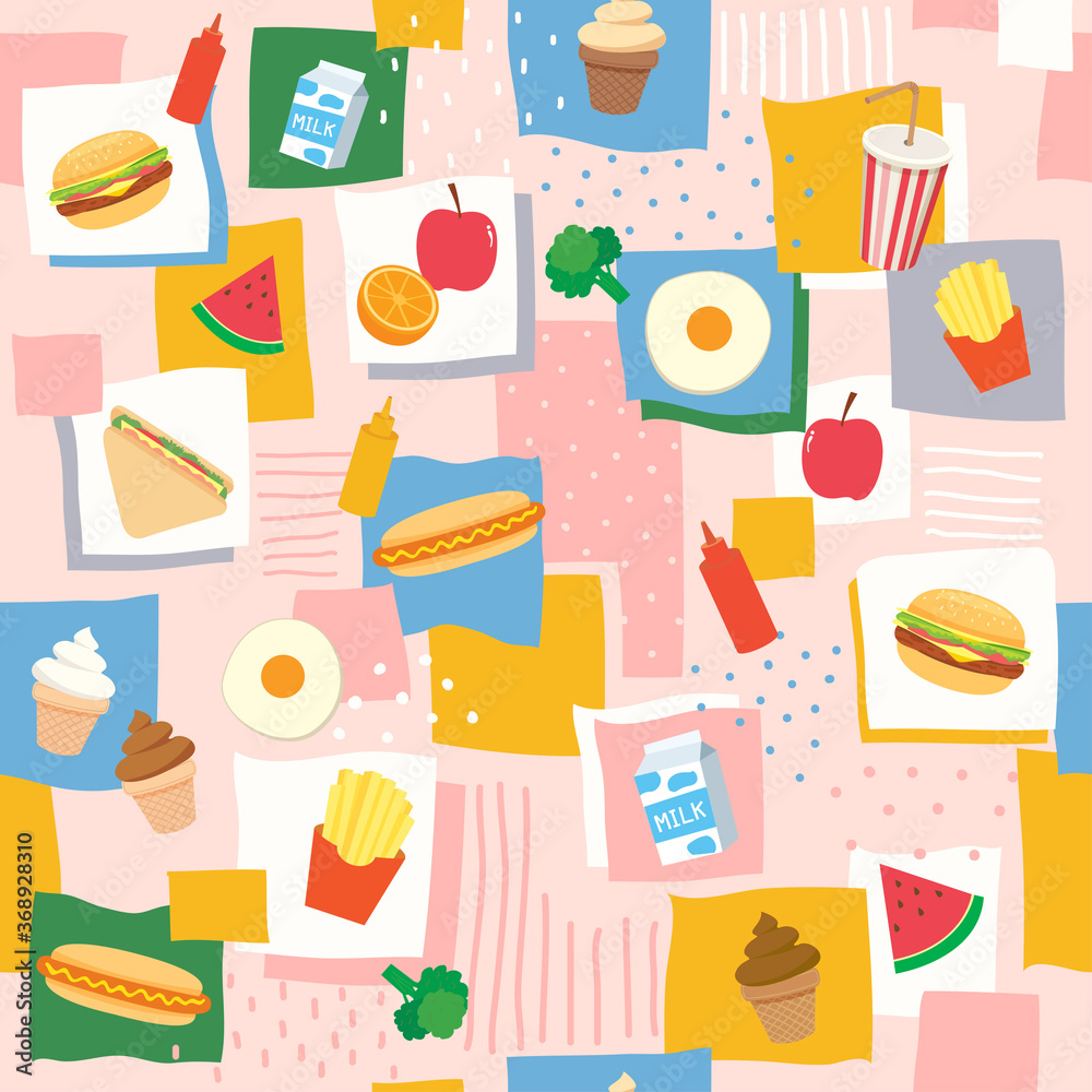 Fast food drinks and dessert menu design to seamless pattern Fast food drinks and dessert menu design to seamless pattern