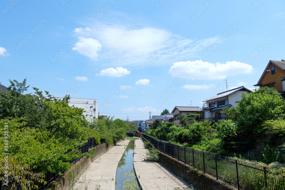 A view of a river on a clear day in summer in Japan