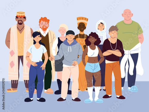 multicultural people, group of people in casual clothes standing