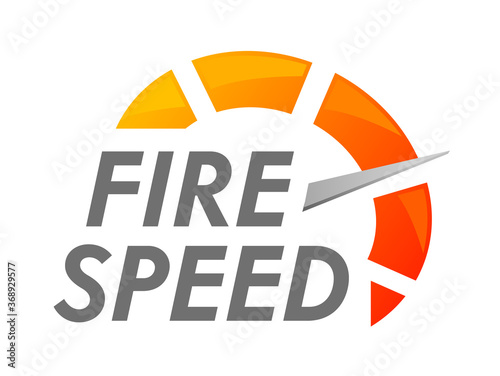 Fire Speed Banner, Icon with Speedometer, Arrow and Typography Isolated on White Background Internet Connection Metaphor