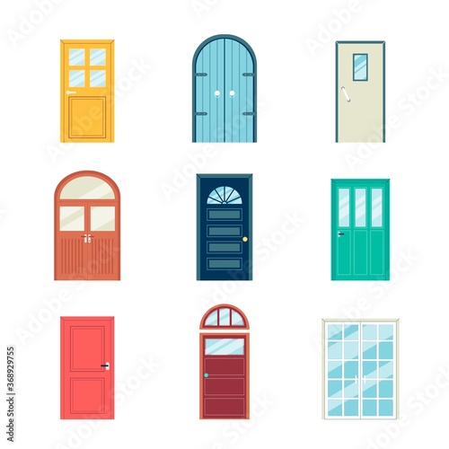 Colorful door set - different styles and shapes of doors