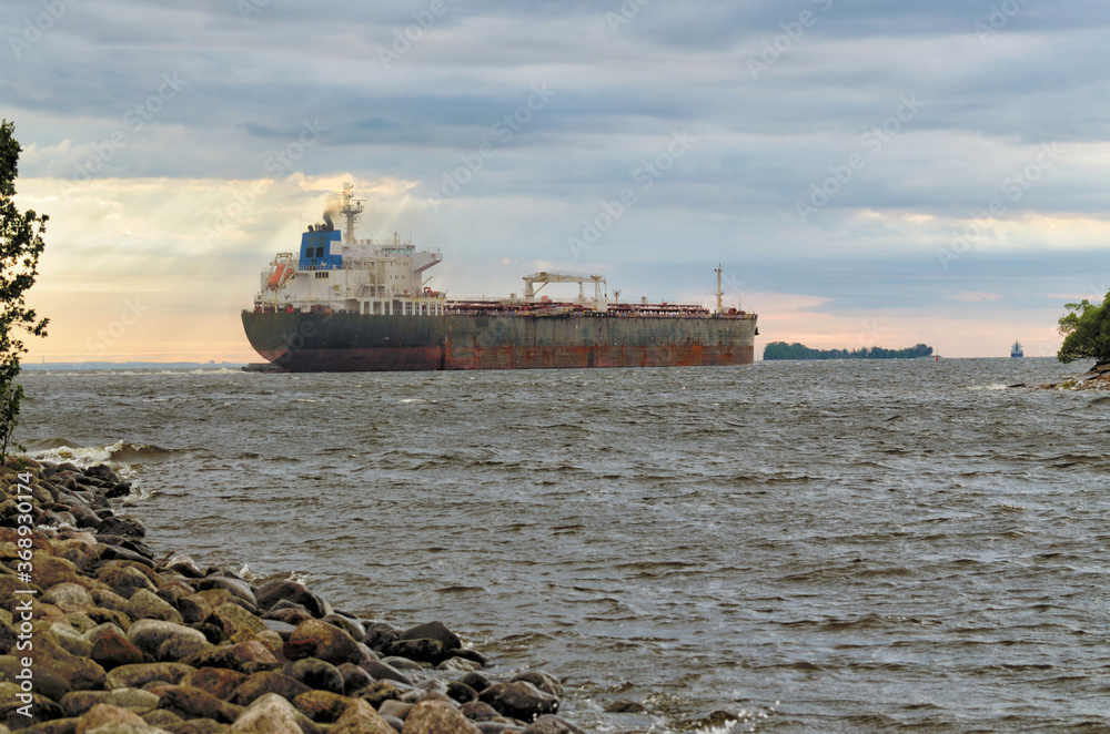 The big ship goes to sea.
