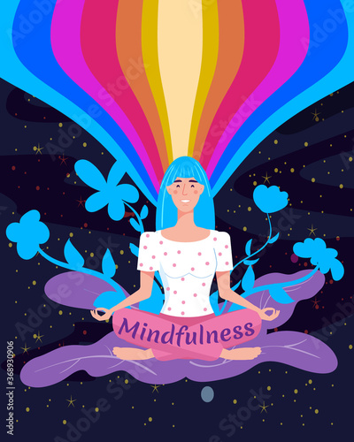 Mindfullness yoga meditation woman sit in the lotus position meditate