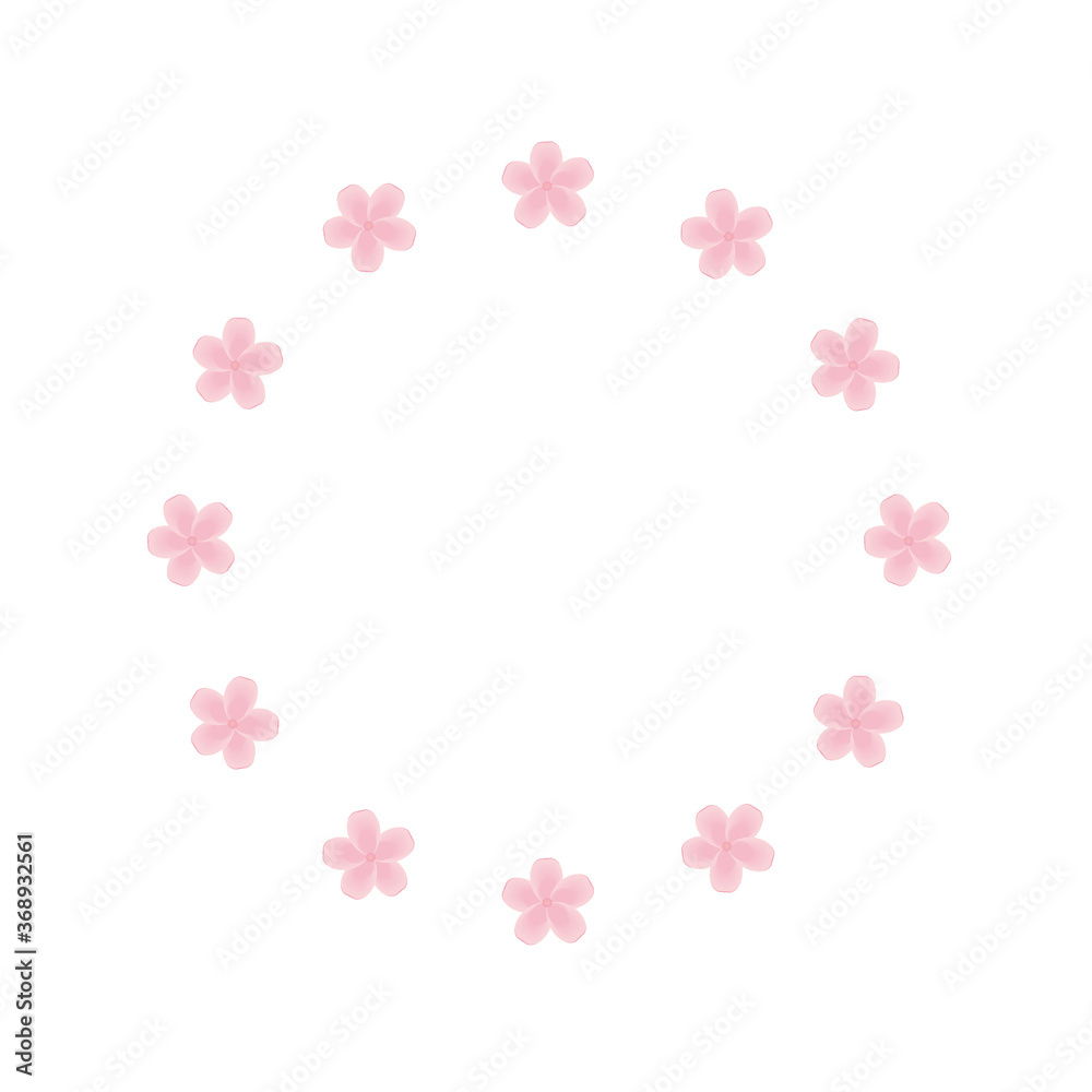 Vector round frame for decorating photos with flowers. Spring Japanese Sakura on a white background. Design element for a logo, poster, banner, or photo album