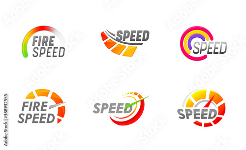 Set of Speedometers Icons, Speed Indicator Dashboard Dial Scales for Auto. Isolated Car Speedometers Arrows, Dashboard