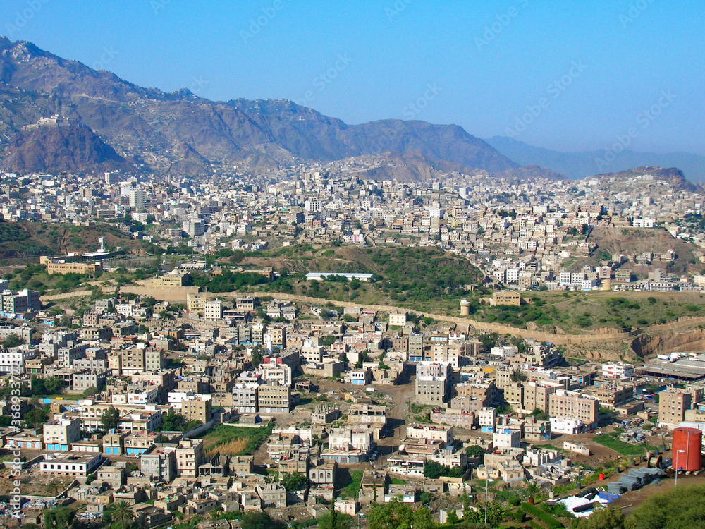 View on Taiz, the third largest city of Yemen