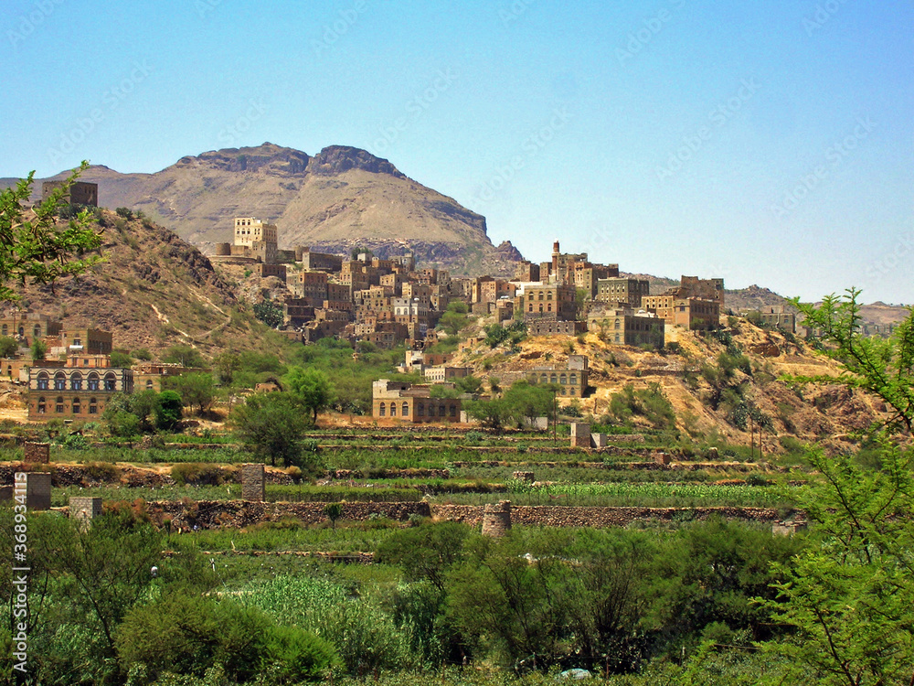 Agriculture and a village near Dhamar, Yemen