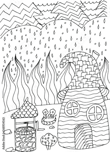 antistress coloring book dwarf house with a well
