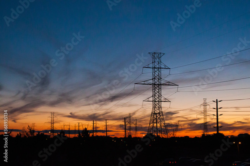 power lines at sunset