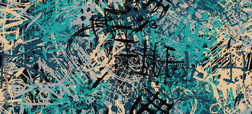 Grunge is multicolored. Abstract seamless background. The texture is repetitive. Template for printing on fabric, paper, wrapper. A chaotic backdrop of graffiti