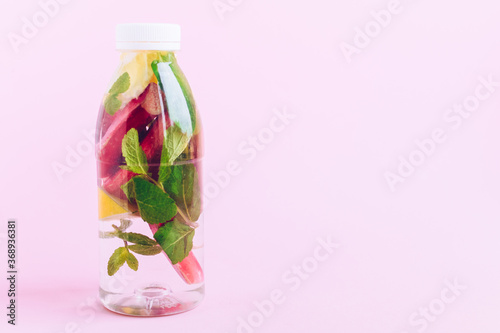 Bottle of detox water with rhubarb