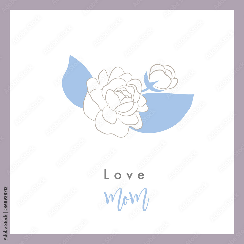 Hand drawn line art  jasmine flower greeting card for mom, mother's day concept.