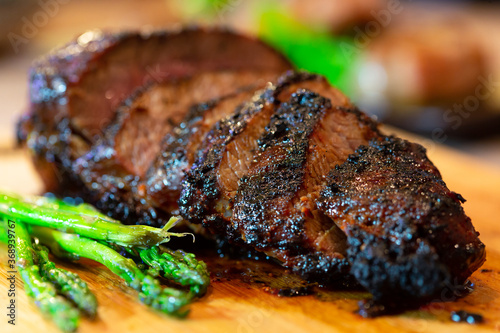 Grilled tri-tip beef with asparagus photo