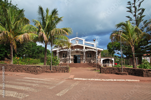 Rapa Nui. The church in Hanga Roa on Easter Island, Chile